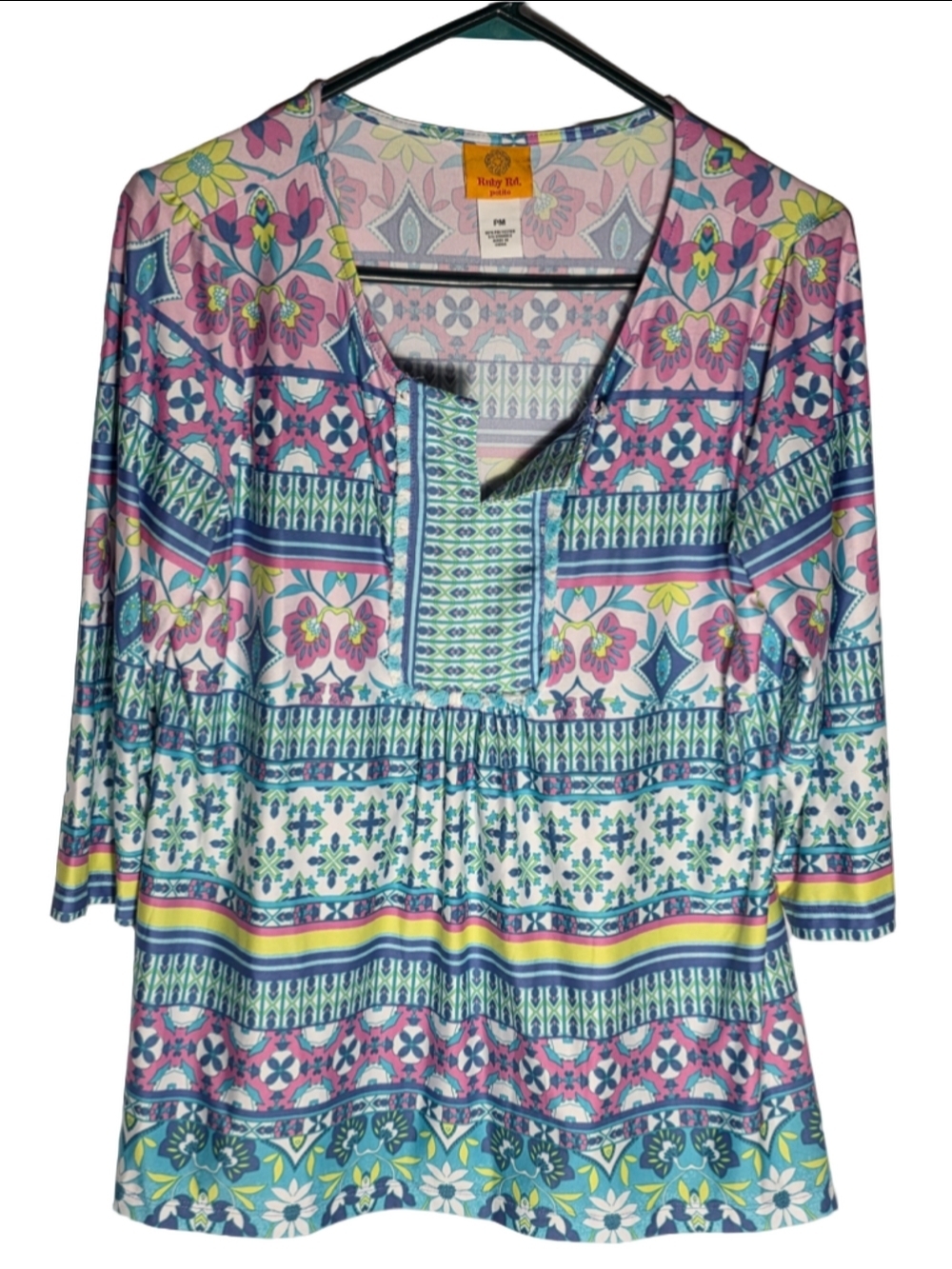 Women's Ruby Rd. Petite Tunic Top Size MP Multi-color Floral Print boho-chic